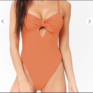 Forever 21 tie-front one piece swimsuit in salmon
